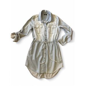 BDG Women's Sz M Blue Denim Mini Shirt -Dress Rolling Long Sleeve Button Up